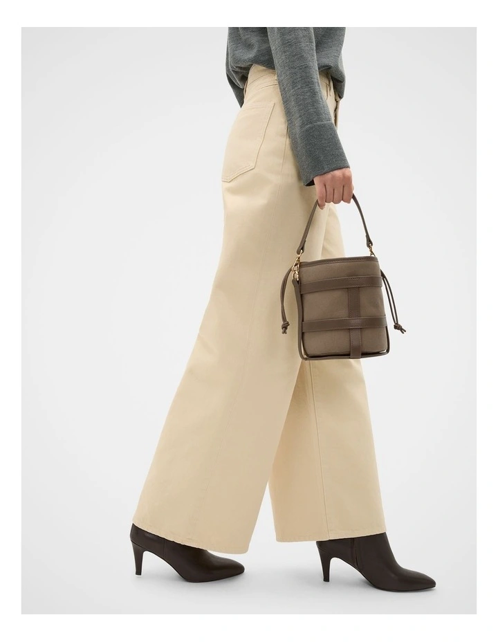 Leather Detail Bucket Bag in Cocoa image 2