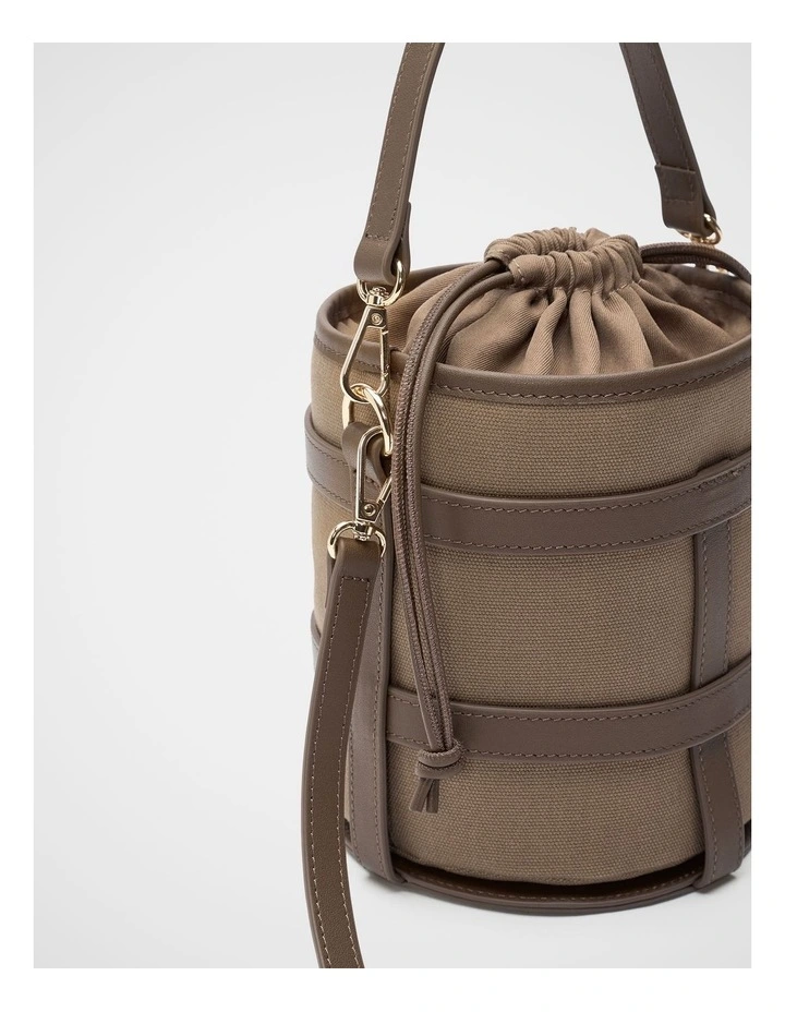 Leather Detail Bucket Bag in Cocoa image 3