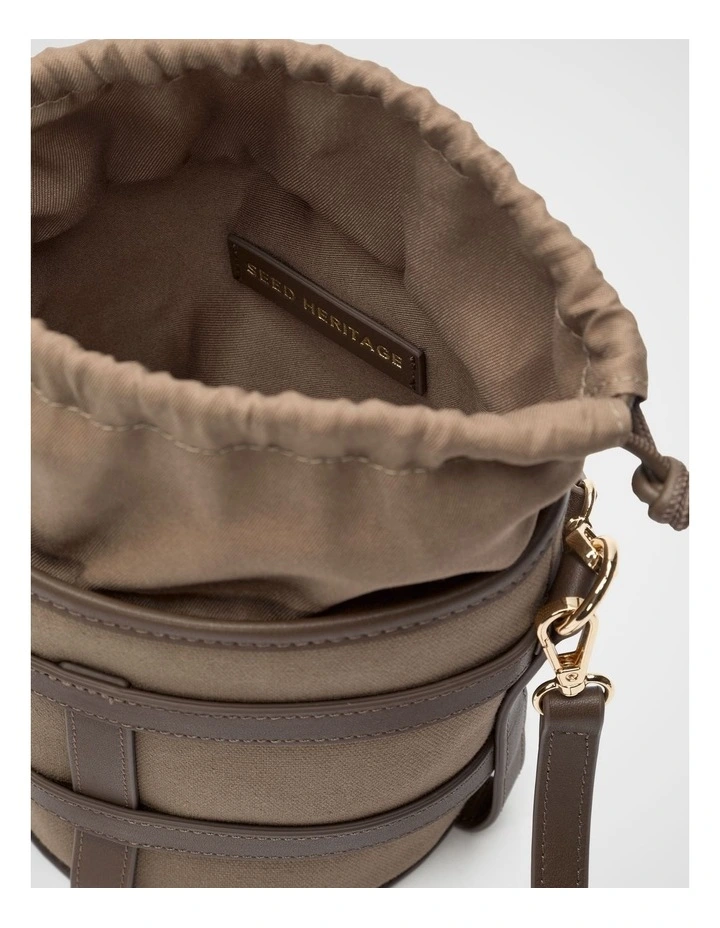 Leather Detail Bucket Bag in Cocoa image 4