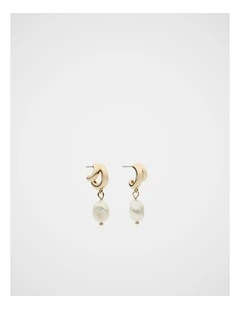 Mini Pearl Drop Hoop in Gold