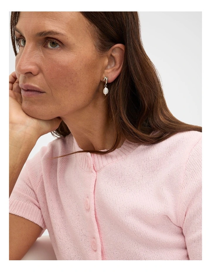 Mini Pearl Drop Hoop in Gold image 2