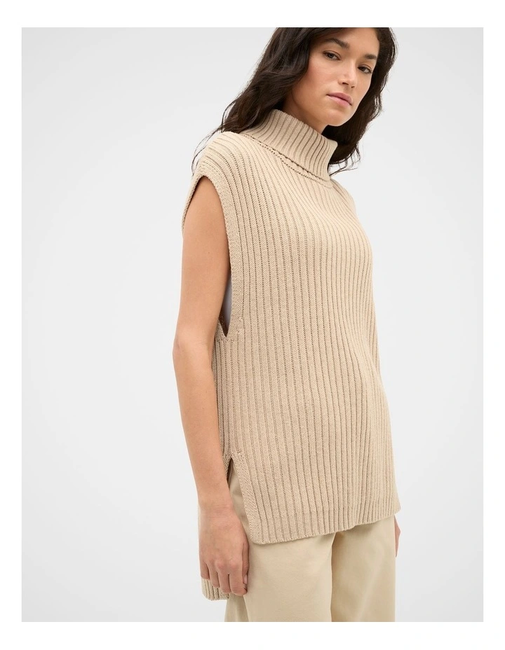 Collar Knit Poncho in Sandstone Marle image 1