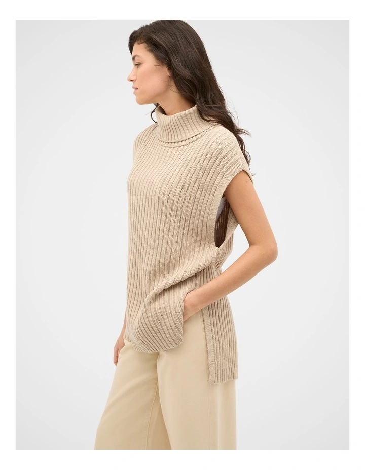 Collar Knit Poncho in Sandstone Marle image 3