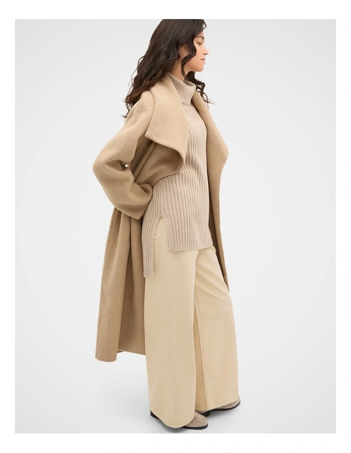 Collar Knit Poncho in Sandstone Marle image 4