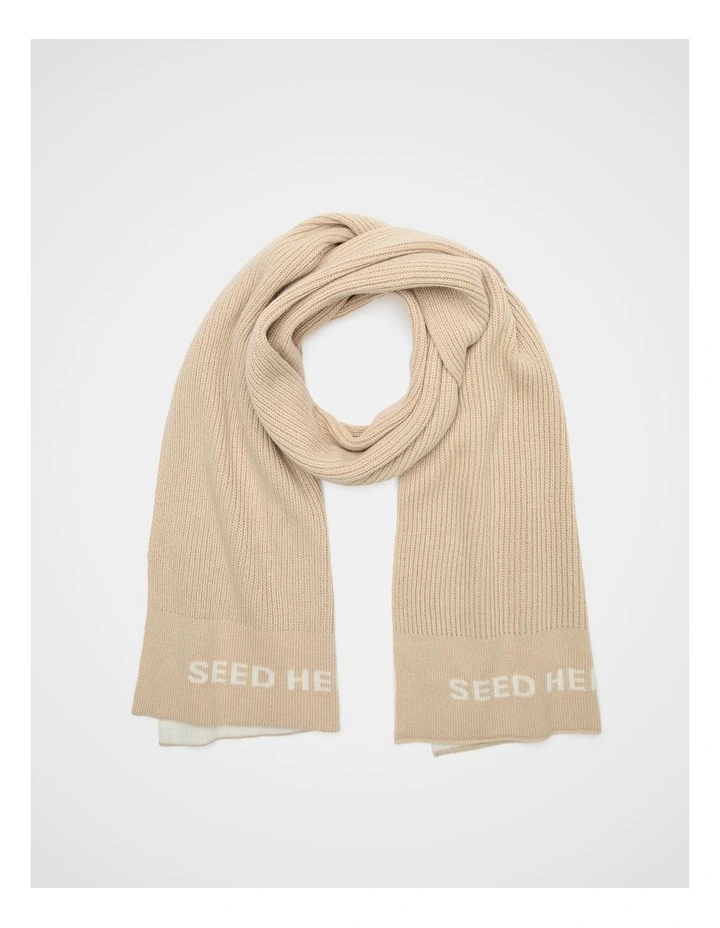 Rib Knit Logo Scarf in Sandstone Marle image 1