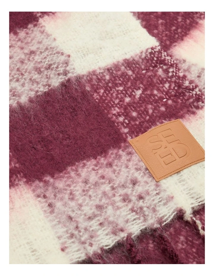 Check Textured Scarf in Plum Multi image 3