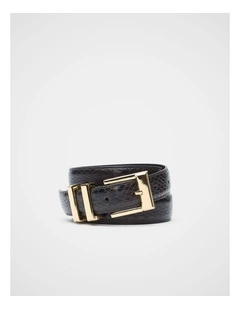 Elle Square Buckle Belt in Coffee Bean Snake Print