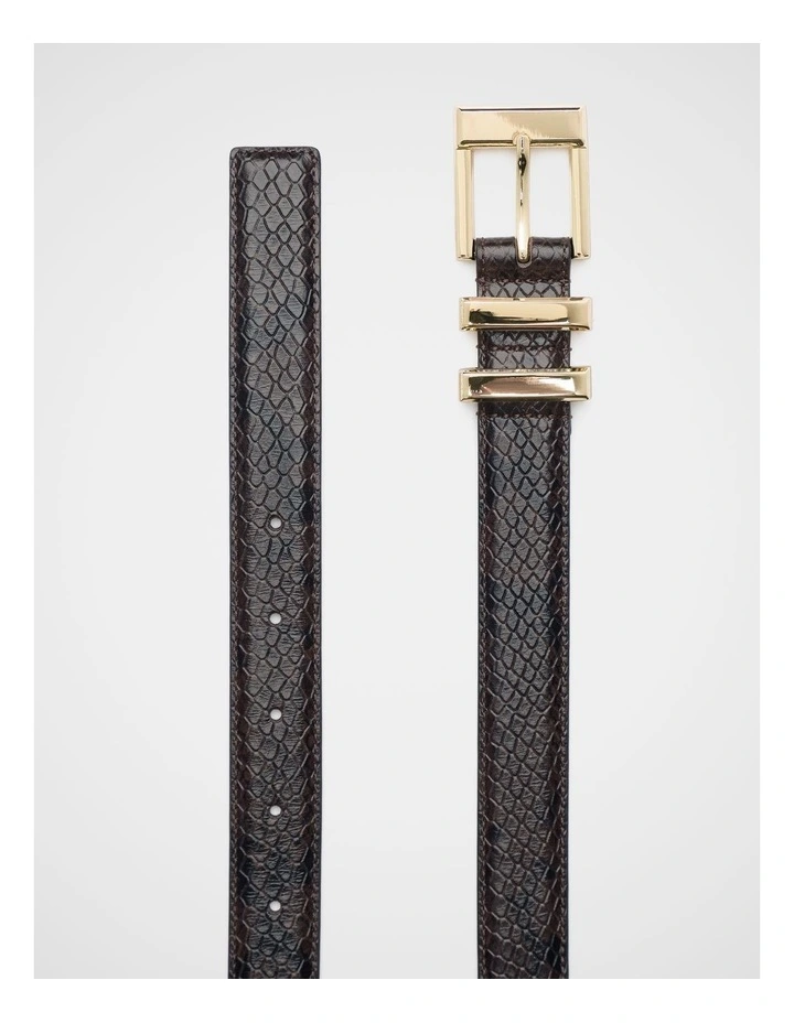 Elle Square Buckle Belt in Coffee Bean Snake Print image 3