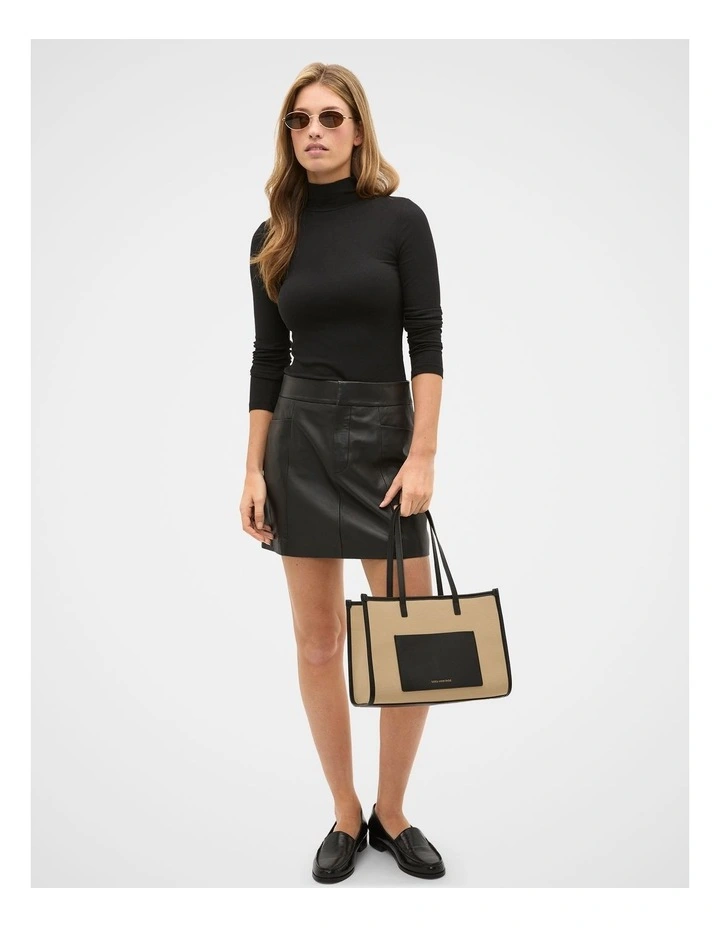 Leather Detail Carry All Mini Tote in Sandstone image 2