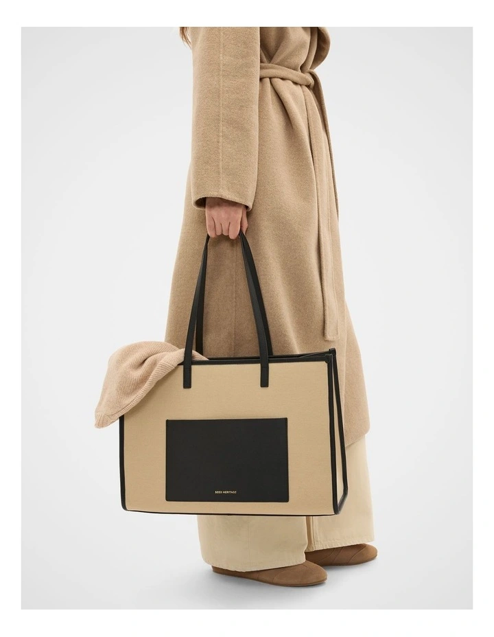 Leather Detail Carry All Tote in Sandstone image 2