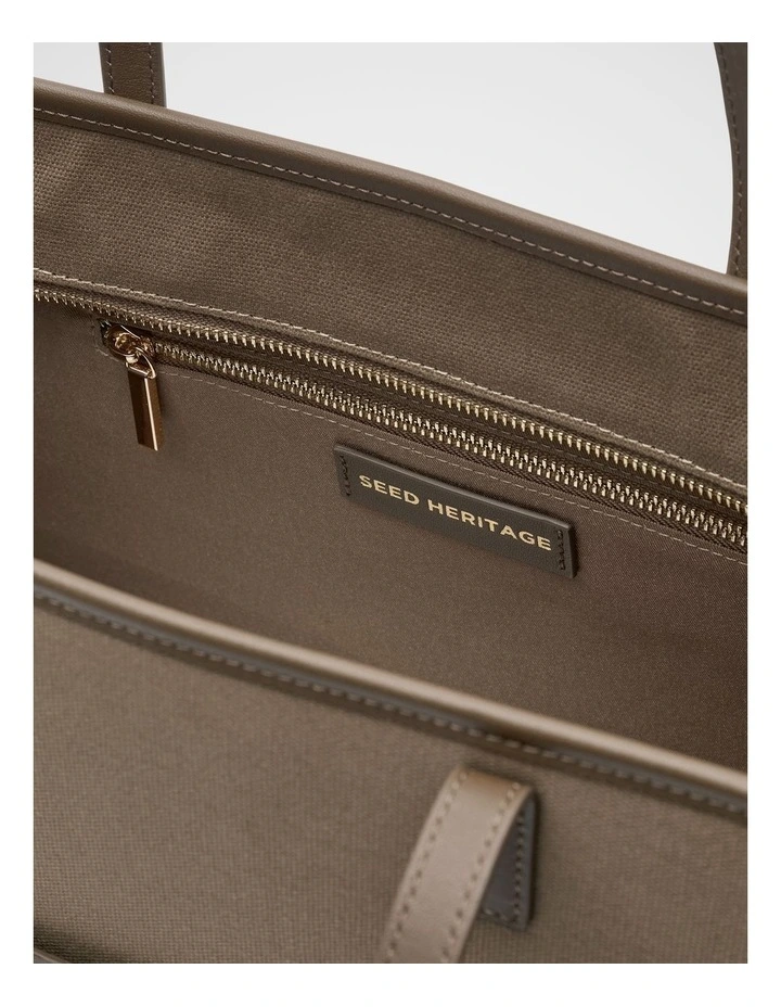 Leather Detail Carry All Tote in Cocoa image 4