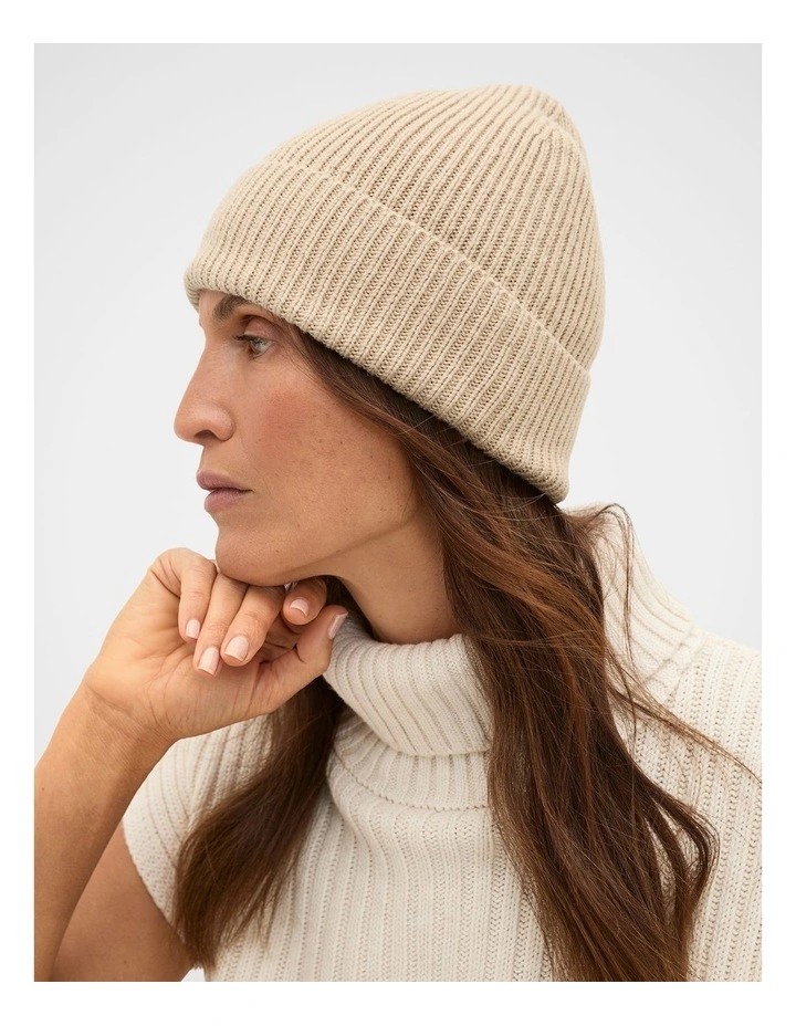 Rib Knit Beanie in Sandstone Marle image 2