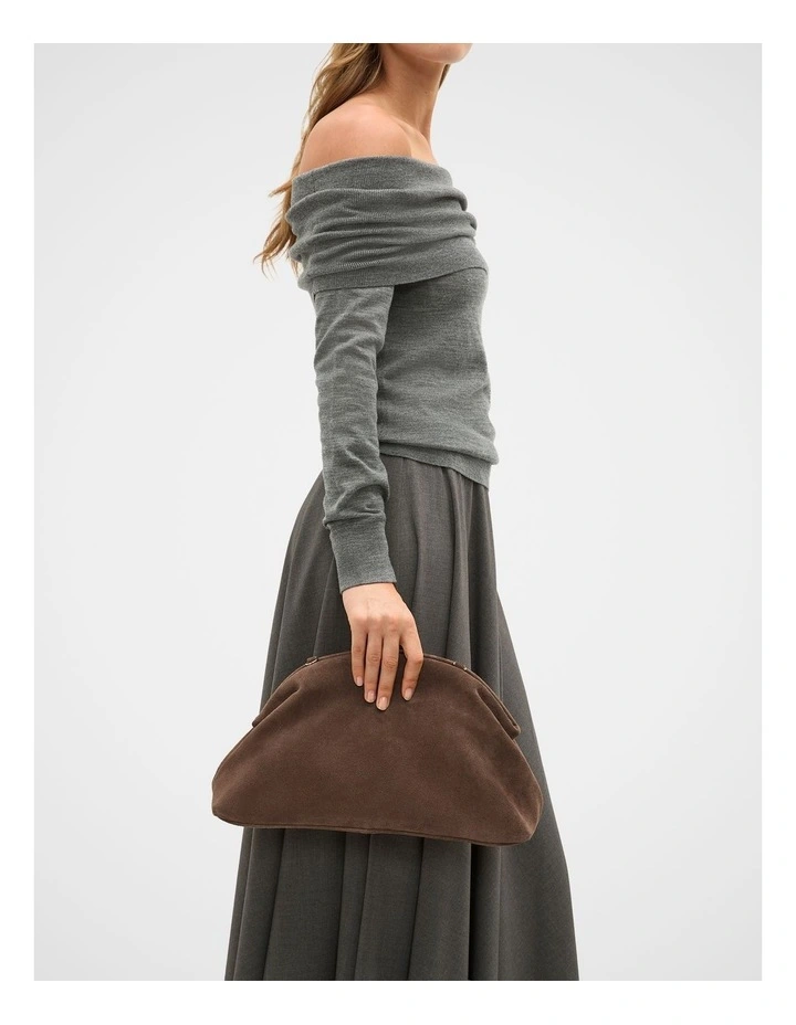 Suede Rounded Clutch in Cocoa Suede image 2
