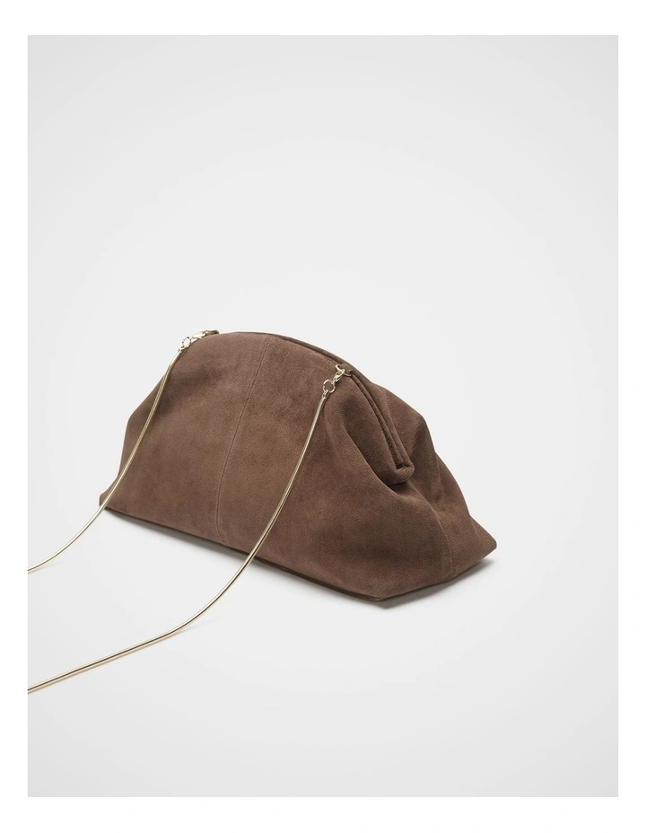 Suede Rounded Clutch in Cocoa Suede image 3