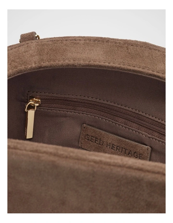 Suede Rounded Clutch in Cocoa Suede image 4