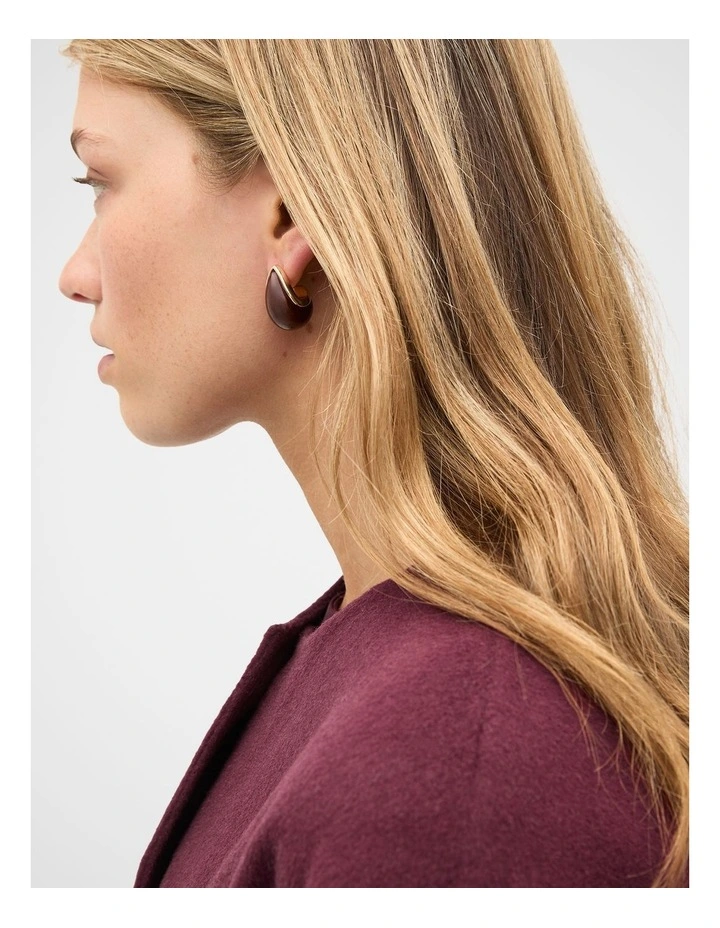 Round Resin Earring in Plum Red image 2