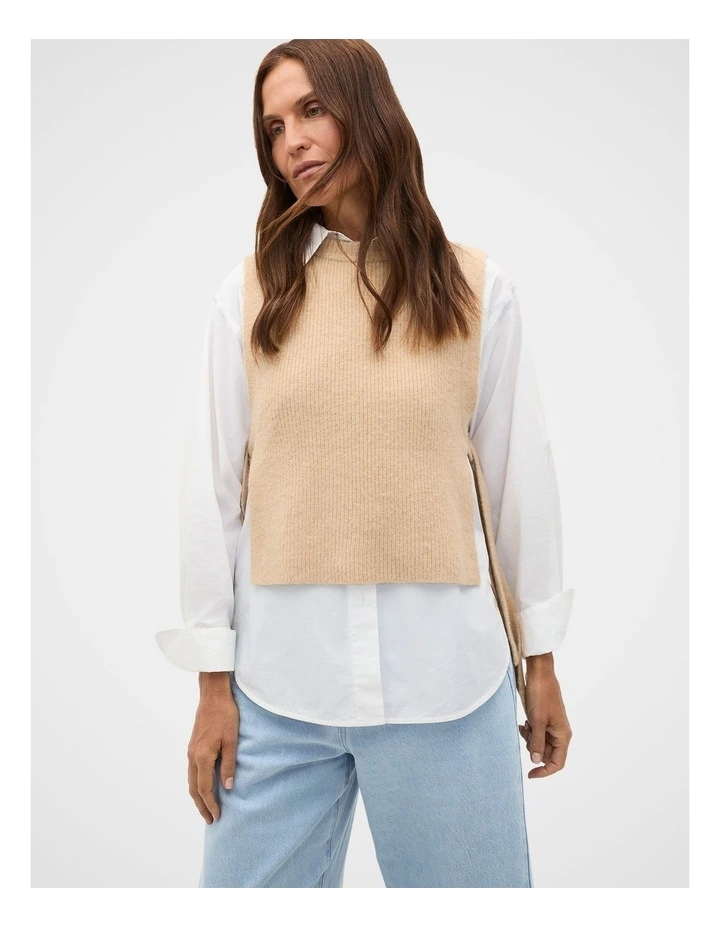 Tie Detail Collar Bib in Sandstone Marle image 1