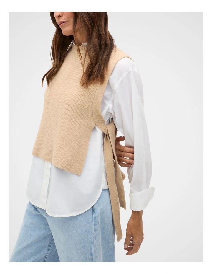 Tie Detail Collar Bib in Sandstone Marle image 3