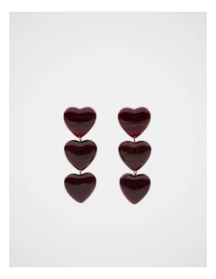 Resin Heart Trio Earring in Plum Red