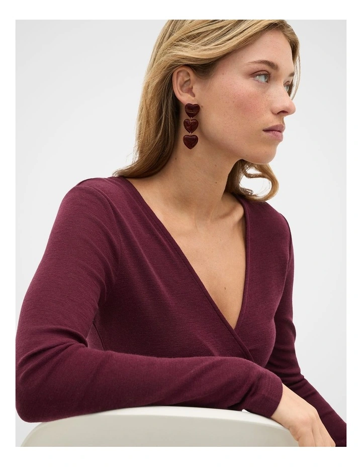 Resin Heart Trio Earring in Plum Red image 2