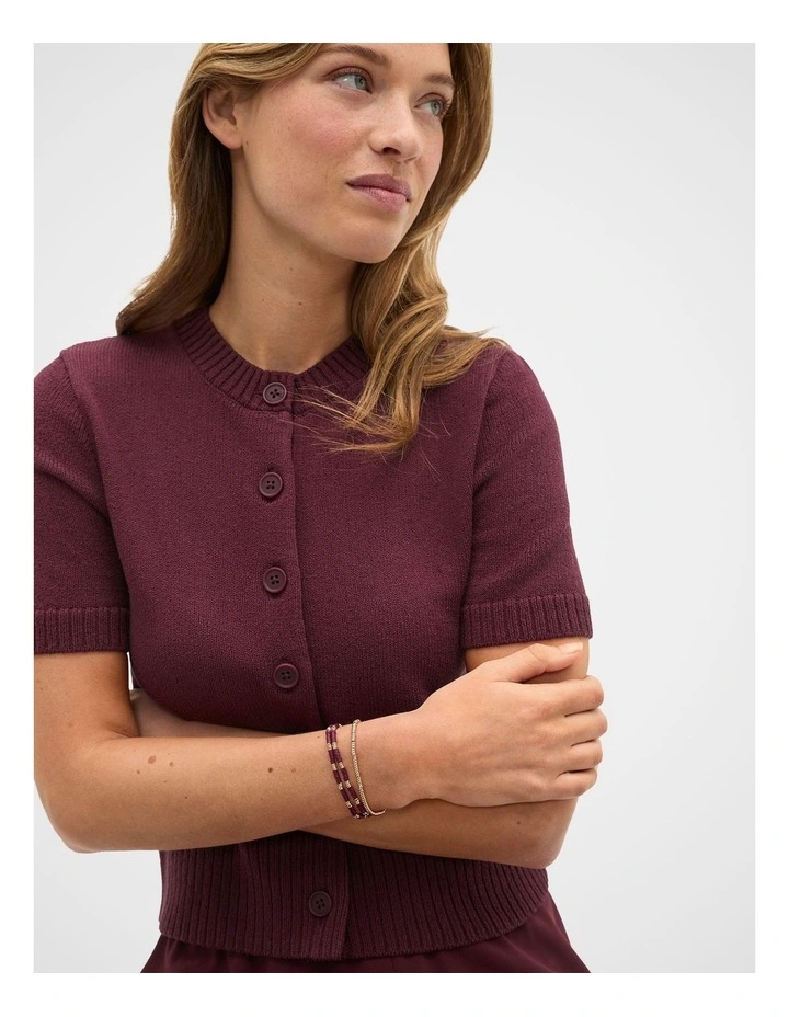 Stretch Bead Bracelet in Plum Red image 2