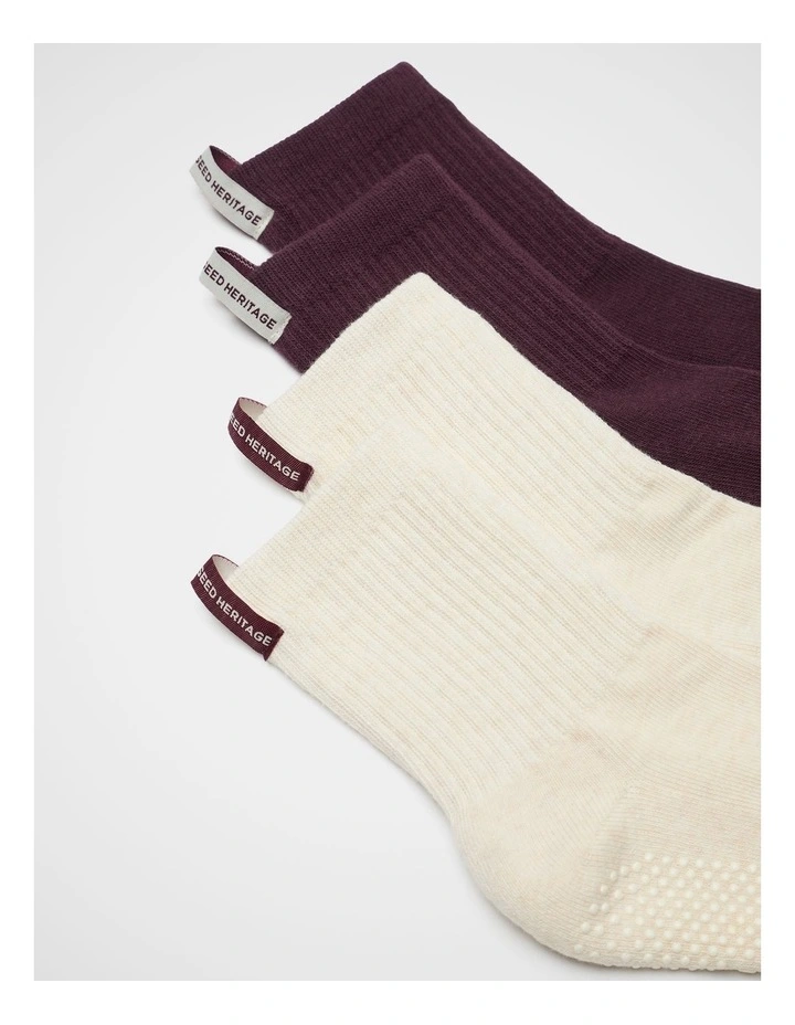 MD 2 Pack Grip Socks in Plum Red Multi image 2