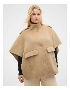 Wool Trench Cape in Sandstone