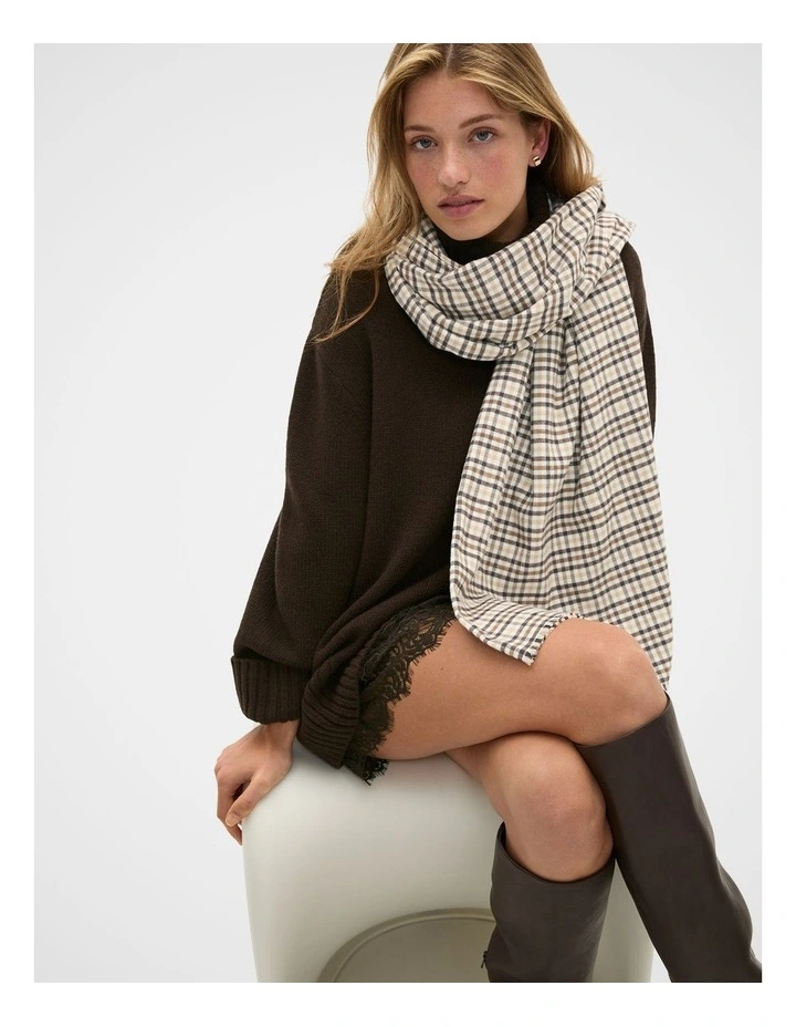 Multi Check Scarf in Cocoa image 2