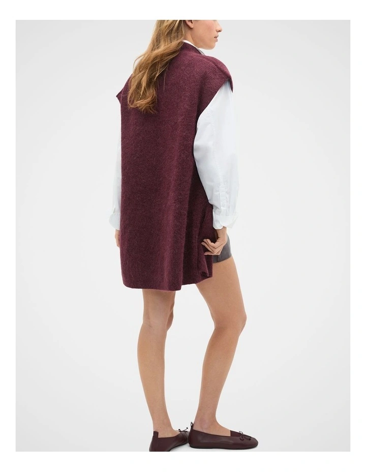 Rib Knit Mid Length Poncho in Plum Red image 2