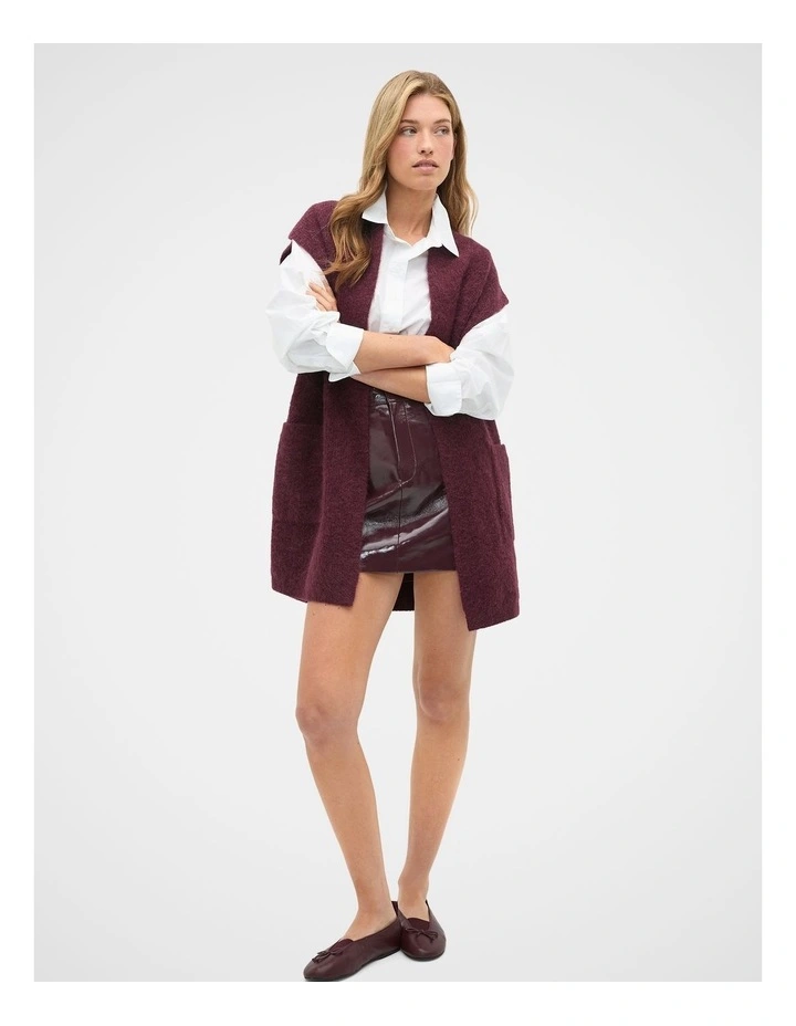 Rib Knit Mid Length Poncho in Plum Red image 4
