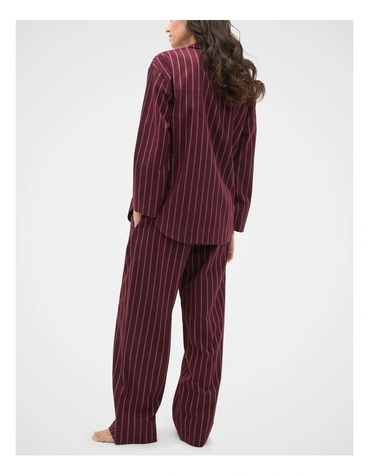 Flannelette Shirt and Pant PJ Set in Plum Red Stripe image 2