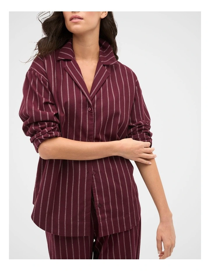 Flannelette Shirt and Pant PJ Set in Plum Red Stripe image 4