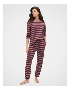 Waffle Top and Pant PJ Set in Plum Red Marle