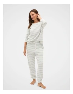 Waffle Top and Pant PJ Set in Cream Grey Marle
