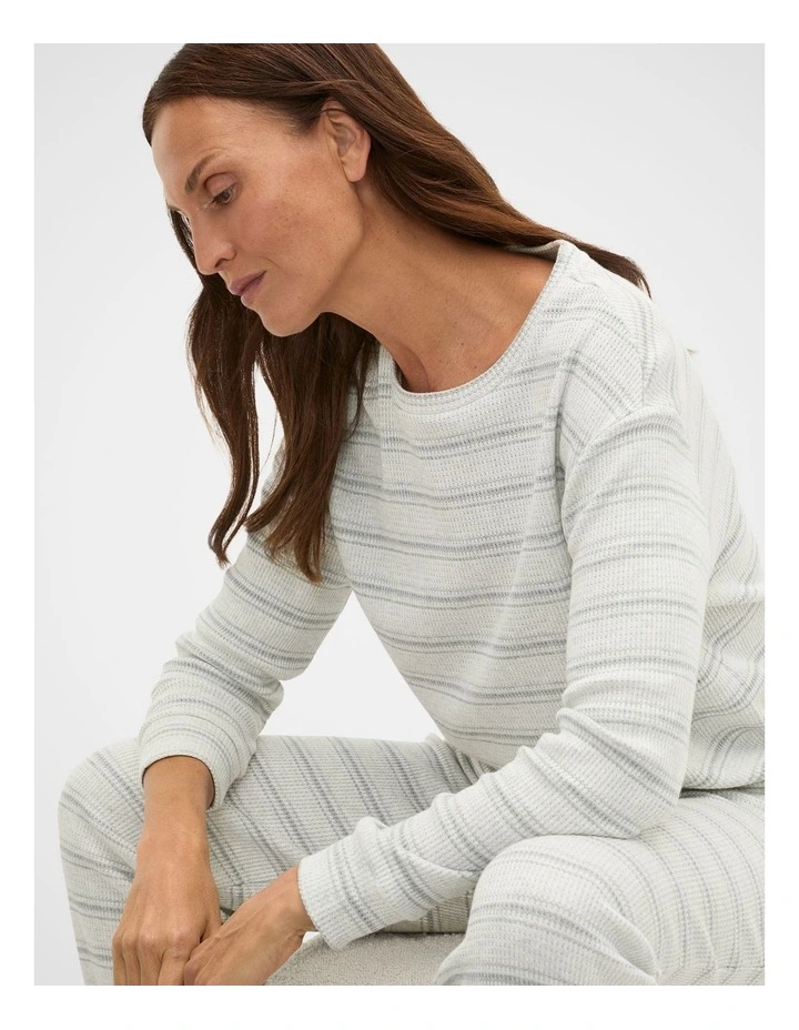 Waffle Top and Pant PJ Set in Cream Grey Marle image 3