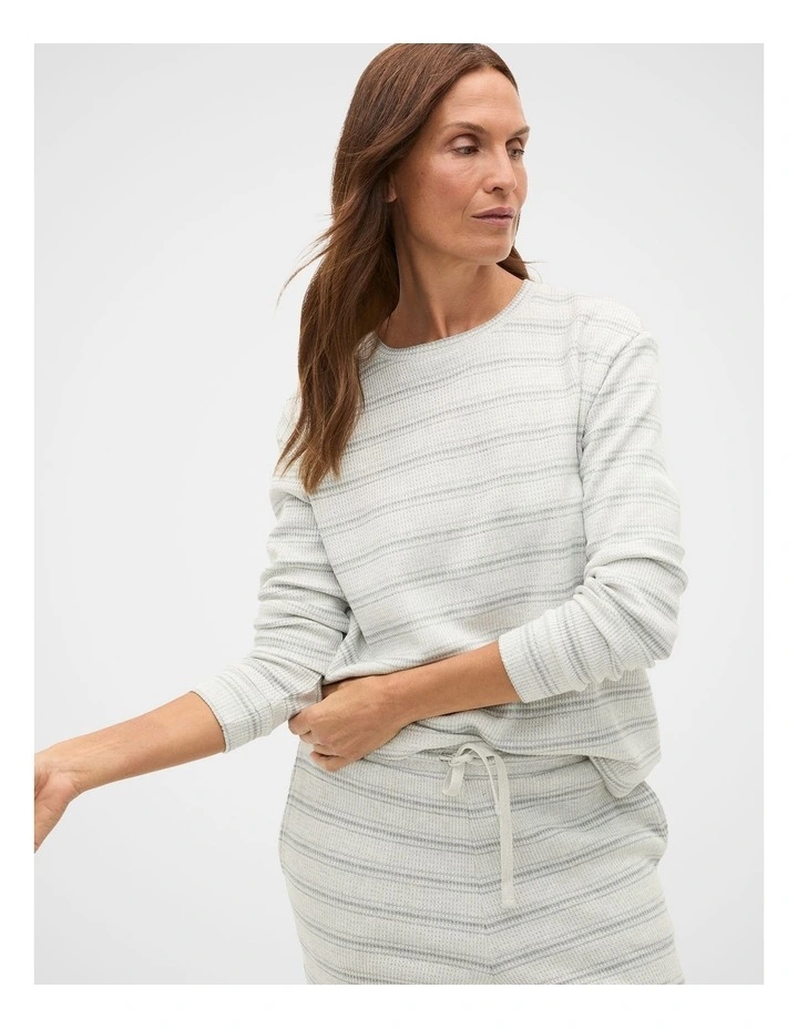 Waffle Top and Pant PJ Set in Cream Grey Marle image 4