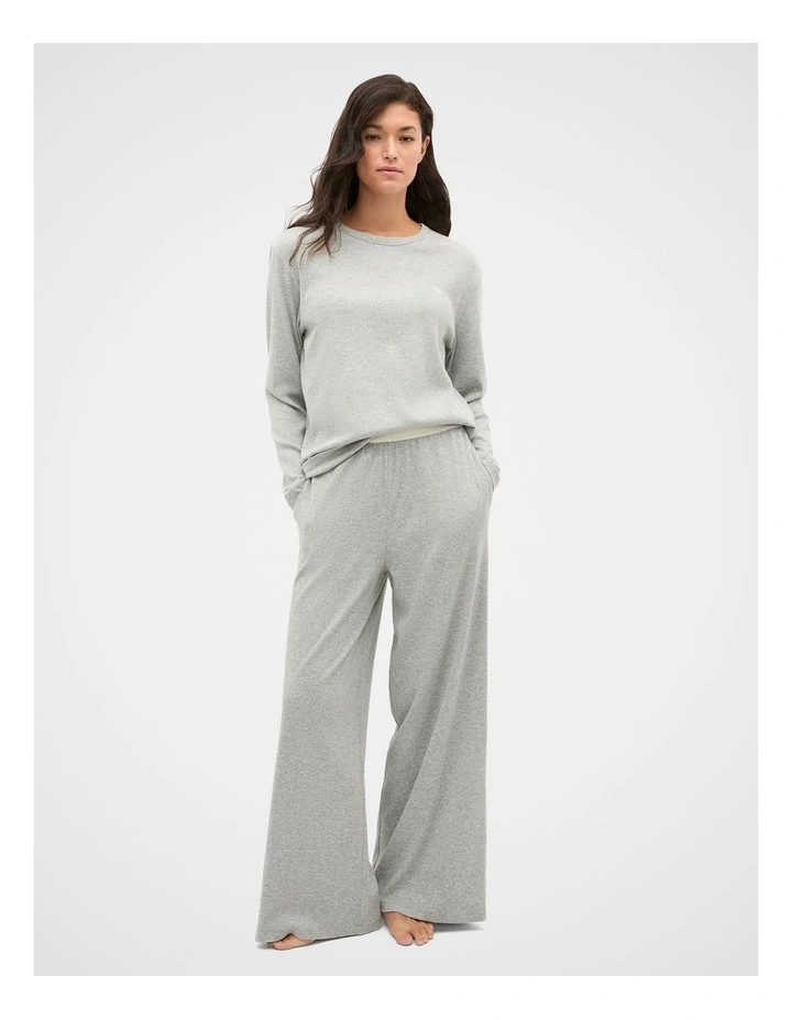 Ribbed Long Sleeve Top and Pant PJ Set in Pale Slate Marle image 1