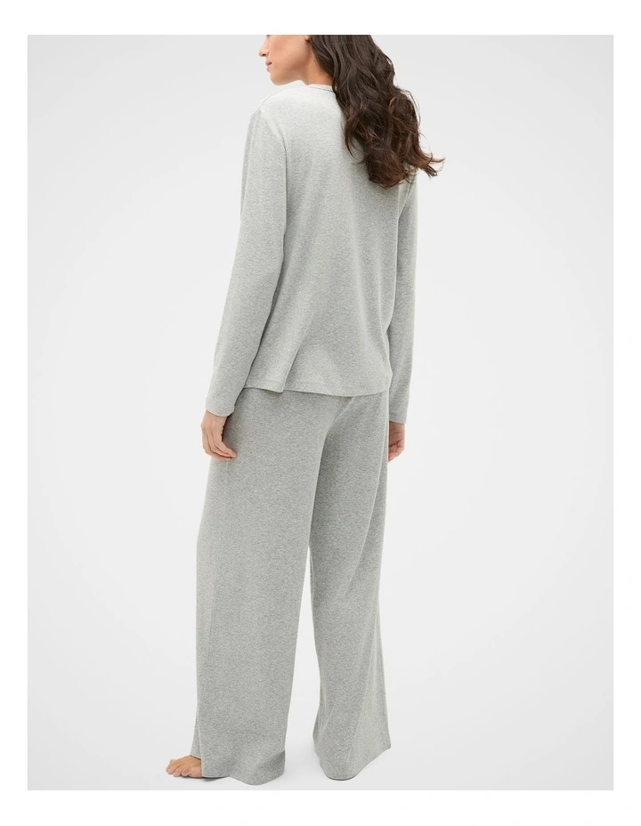 Ribbed Long Sleeve Top and Pant PJ Set in Pale Slate Marle image 2