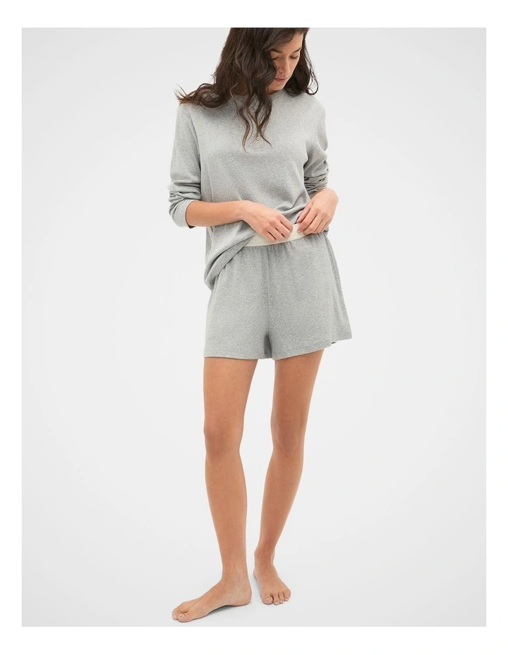 Ribbed Long Sleeve Henley and Short PJ Set in Pale Slate Marle image 4