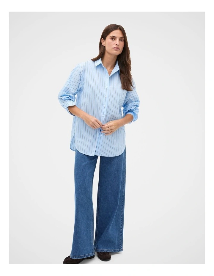 Textured Stripe Relaxed Shirt in Soft Blue Stripe image 3