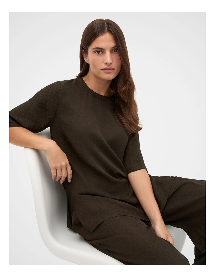 Textured Satin Oversized Tee in Coffee Bean image 1