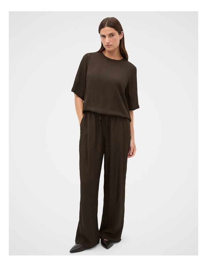 Textured Satin Oversized Tee in Coffee Bean image 3