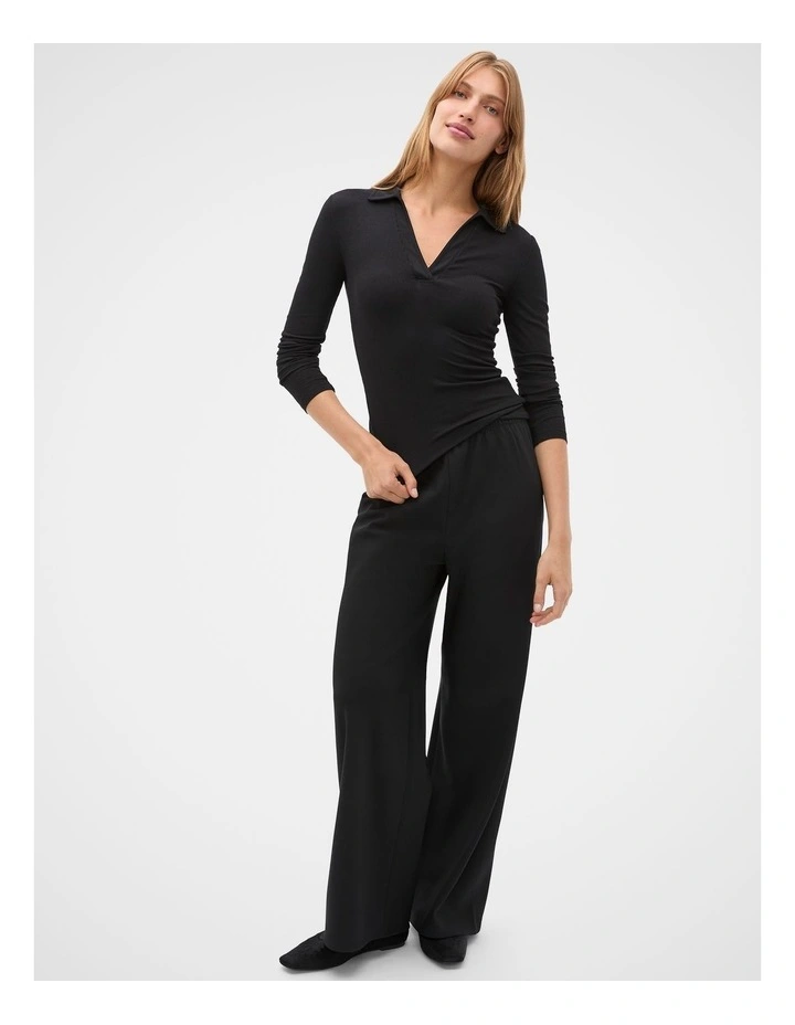 Core Rib Collared Top in Black image 4