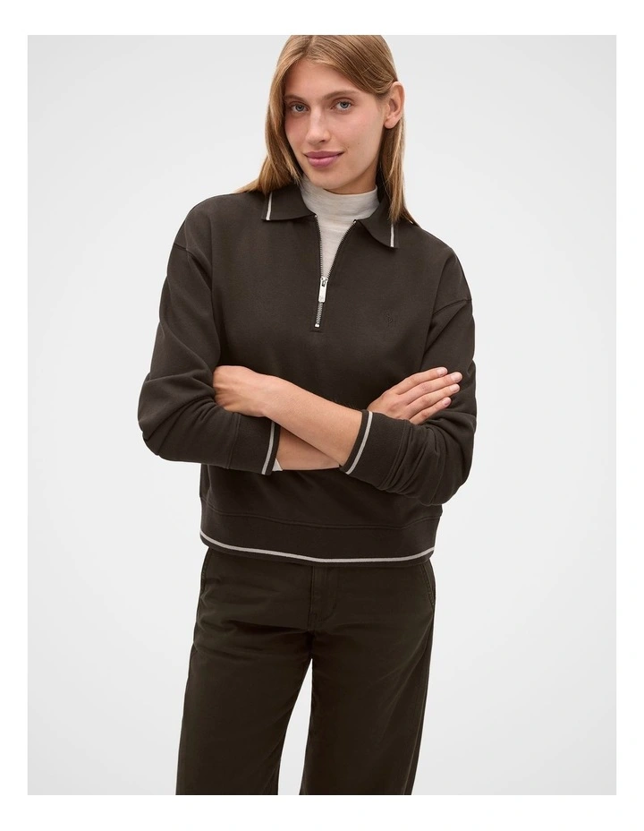 Cotton Terry Collared Sweat in Coffee Bean image 1