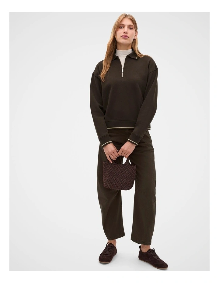 Cotton Terry Collared Sweat in Coffee Bean image 3