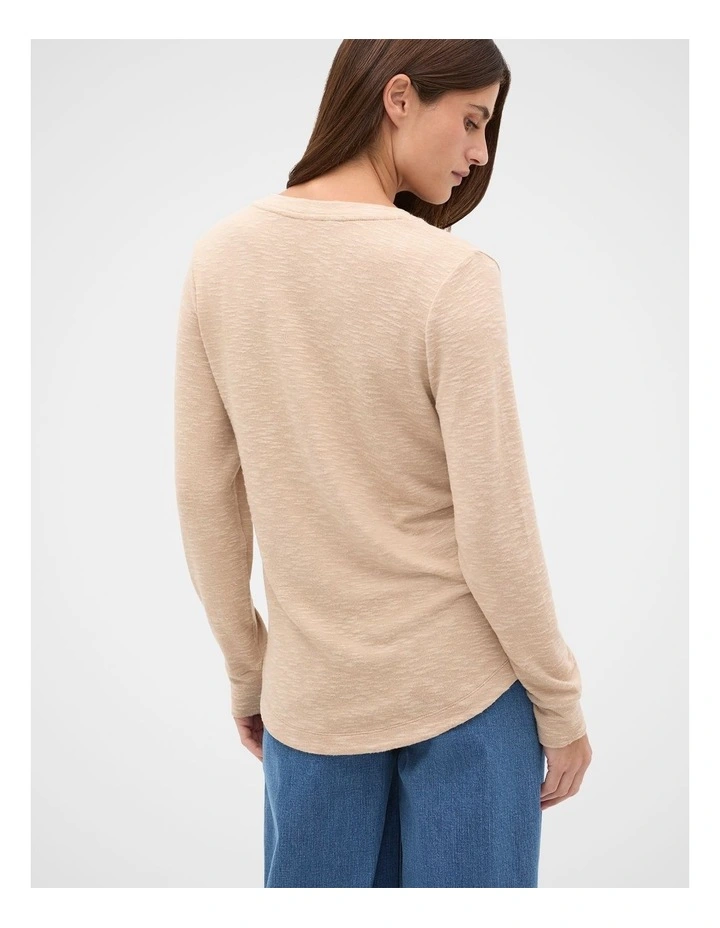 Supersoft V Neck Top in Sandstone Marle image 2