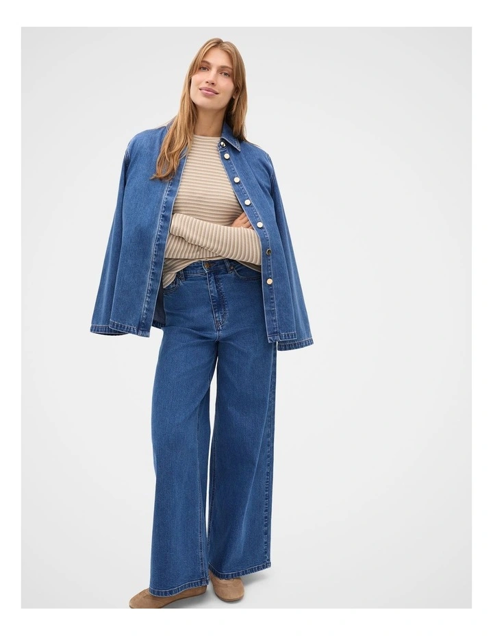 Textured Waffle Crew Neck Top in Sandstone Stripe image 3