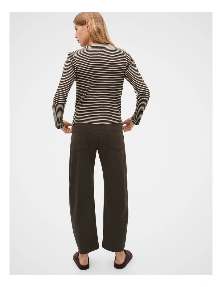 Textured Waffle Crew Neck Top in Coffee Bean Stripe image 2