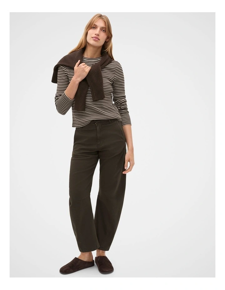 Textured Waffle Crew Neck Top in Coffee Bean Stripe image 3