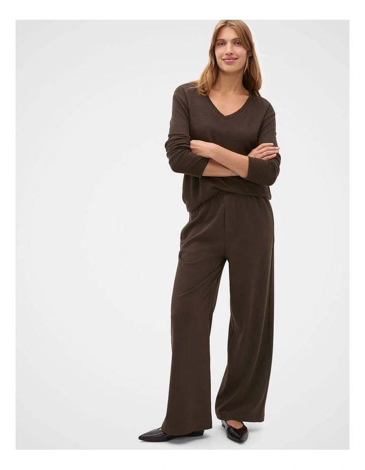 Australian Merino V Neck Top in Coffee Bean image 3